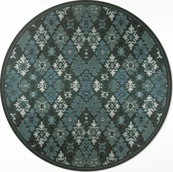 Koberec Moderní Kulatý Vinylový Koberec o průměru ⌀ 50 cm - Rostlinná šachovnice retro