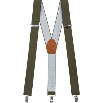 Kšandy Avantgard Šle Y s koženým středem a zapínáním na klipy - 35 mm, 856-4869, Khaki, koňaková kůže