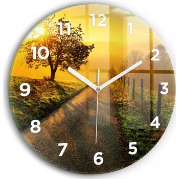Hodiny Nástěnné skleněné hodiny se stylovým potiskem Mlha při východu slunce fi30 cm