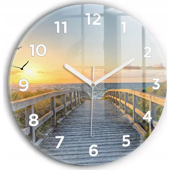 Hodiny Kulatý Skleněné Nástěnné Hodiny Do Kanceláře S Potiskem Dovolená na pláži průměr 30 cm