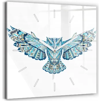 Hodiny Skleněné hodiny s motivem na zeď Tiché ručičky Kuchyně Sova v letu 30x30