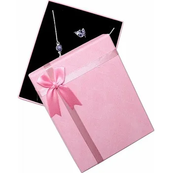 Dárková krabička Papírová růžová dárková krabička s mašlí na sady šperků 12,5 x 16 cm 16 x 12,5 x 3,6 cm