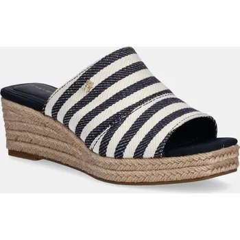 Dámské pantofle Pantofle Tommy Hilfiger NAUTICAL STRIPES ESPADRILLE MULE dámské, tmavomodrá barva, na klínku, FW0FW08666 59A, EUR 38