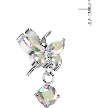 Piercing Atreya Bezzávitová koncovka z titanu Motýl s přívěskem Barva: Stříbrná/Duhová