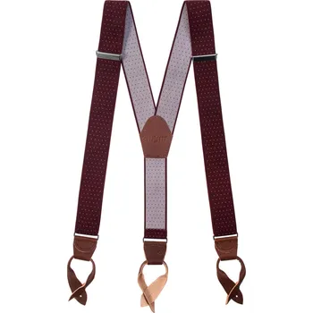 Kšandy Avantgard Šle Y s koženým středem a poutky - 35 mm, 874-130163, Bordó s bílou tečkou, tmavě hnědá kůže