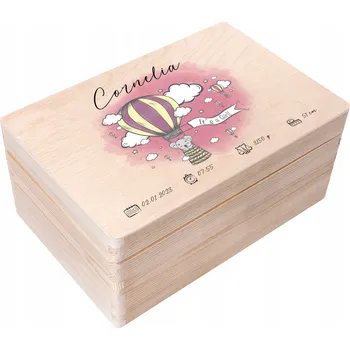 Obraz Dřevěná dětská krabice se jménem, dárek k narození, k prvním narozeninám, 30x20 cm