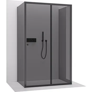 CERANO - Třístěnný sprchový kout Varone POINT U L/P - 6 mm - černá matná, grafitové sklo - 120x80x195 cm - posuvný