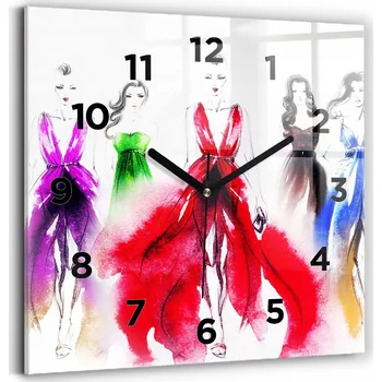 Hodiny Velké skleněné nástěnné hodiny s grafikou - Tiché - Ženy v barevných šatech