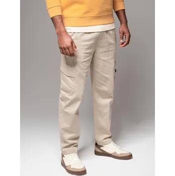 Pánské pletené tepláky s cargo kapsami - krémové V1 OM-PAJO-0199 - L