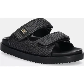 Dámské pantofle Pantofle Tommy Hilfiger TH DOUBLE STRAP RAFFIA SANDAL dámské, černá barva, FW0FW08940 99X, EUR 36