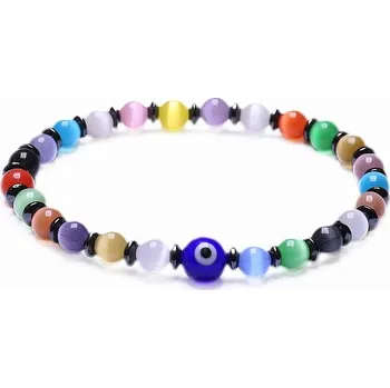 Náramek Veselý módní náramek z barevných ulexitů s ochranným talismanem obvod cca 16 až 22 cm