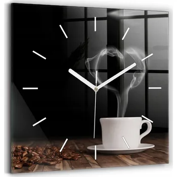 Hodiny Skleněné hodiny s potiskem Tiché Klasické Nástěnné Horká káva v hrnku 30x30