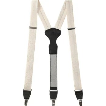 Kšandy Avantgard Látkové šle Y s koženým středem a zapínáním na klipy - 35 mm - v dárkovém balení, 878-934823, Smetanová, černá kůže