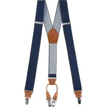 Kšandy Avantgard Šle Y s koženým středem a zapínáním na klipy - 35 mm, 880-3169, Tmavě modrá, koňaková kůže