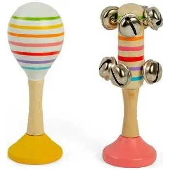 Hudební nástroj pro děti Bigjigs Toys Sada Rumba koule žlutá a rolničky růžové