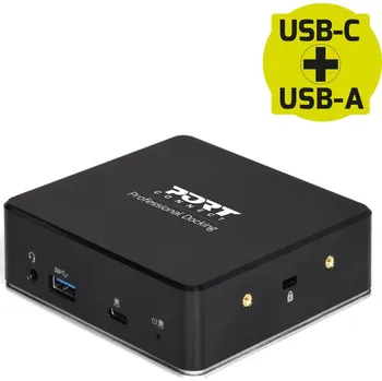 PORT CONNECT Dokovací stanice 8v1 USB-C, USB-A, dual video, HDMI, Ethernet, audio, USB 3.0