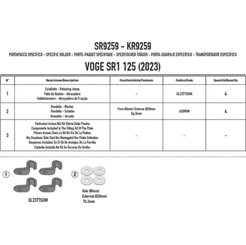 Nosič na motocykl a skútr Kappa KR9259 montážní sada k připevnění kufru VOGE SR1 125 (23-25)