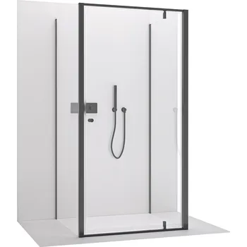 CERANO - Třístěnný sprchový kout Ferri U L/P - 6 mm - černá matná, transparentní sklo - 90x90x195 cm - pivotový
