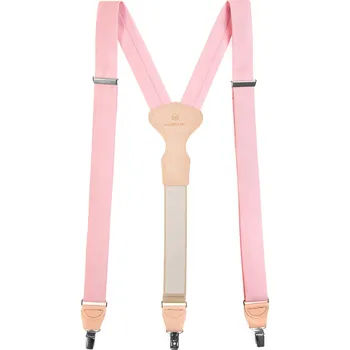 Kšandy Avantgard Látkové šle Y s koženým středem a zapínáním na klipy - 35 mm - v dárkovém balení, 878-981312, Růžová, béžová kůže