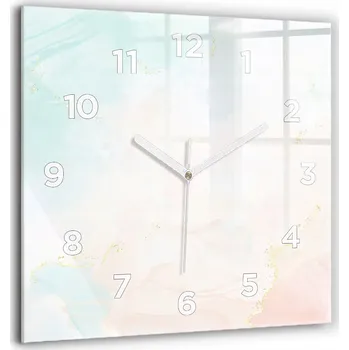 Hodiny Minimalistické skleněné nástěnné hodiny s akvarelovým vzorem mramoru 60x60 cm