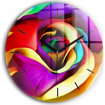 Hodiny Skleněné nástěnné hodiny do moderního interiéru s motivem duhové růže, průměr 60 cm