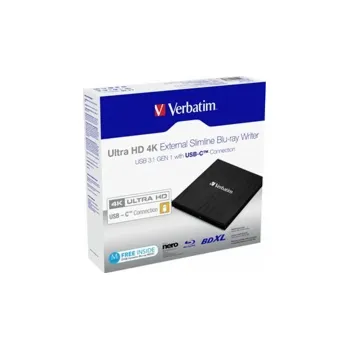 Mechanika VERBATIM externí mechanika Ultra HD 4K Blu-ray External Slimline Writer (USB 3.1, USB-C) + zdarma 25GB médium +NERO