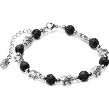 Náramek Nefertitis Lávový kámen náramek se slony obvod cca 21,5 až 28 cm