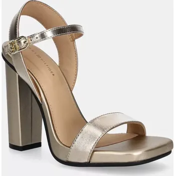 Dámské sandále Kožené sandály Tommy Hilfiger HIGH HEEL GOLDEN LEATHER SANDAL zlatá barva, FW0FW08674 GLD, EUR 38