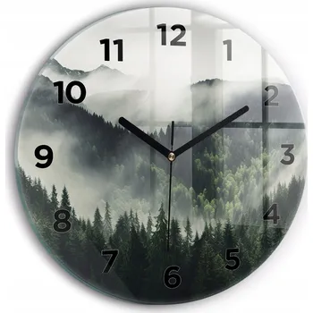 Hodiny Čtvercové Skleněné Nástěnné Hodiny do Kanceláře s Grafikou Lesní Krajina průměr 30 cm