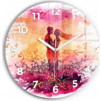 Hodiny Skleněné nástěnné hodiny do kanceláře S Potiskem Akvarel zamilovaný pár průměr 30 cm