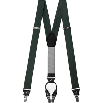 Kšandy Avantgard Látkové šle Y s koženým středem a zapínáním na klipy - 35 mm - v dárkovém balení, 880-986023, Zelená, černá kůže