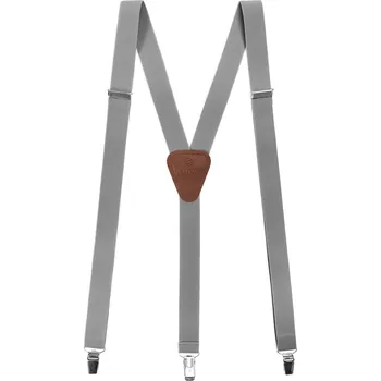 Kšandy Avantgard Šle Y s koženým středem a zapínáním na klipy - 25 mm, 867-902163, Šedá, tmavě hnědá kůže