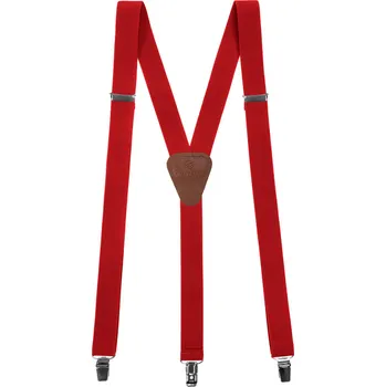 Kšandy Avantgard Šle Y s koženým středem a zapínáním na klipy - 25 mm, 867-1263, Červená, tmavě hnědá kůže