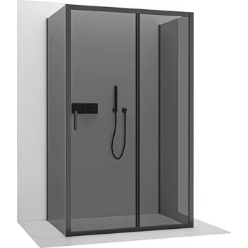 CERANO - Třístěnný sprchový kout Varone LINE U L/P - 6 mm - černá matná, grafitové sklo - 110x80x195 cm - posuvný