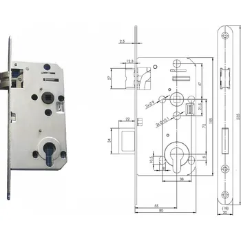 zadlabací zámek Zámek zadlabací, FAB, pravolevý 72/55/80, čelo 20mm, FABDOS D2155