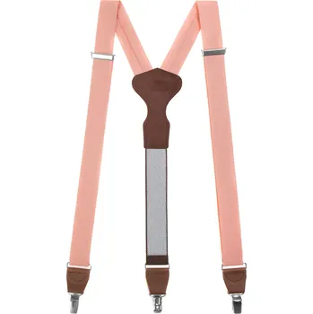 Kšandy Avantgard Látkové šle Y s koženým středem a zapínáním na klipy - 35 mm - v dárkovém balení, 878-984263, Broskvová, tmavě hnědá kůže