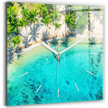 Hodiny Skleněné nástěnné hodiny do obýváku s motivem tropické pláže Koh Tao 30x30 cm