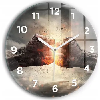 Hodiny Čtvercové Skleněné Nástěnné Hodiny do Kanceláře s Grafikou Pěsti Síla Moc fi30 cm