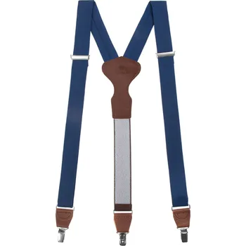 Kšandy Avantgard Látkové šle Y s koženým středem a zapínáním na klipy - 35 mm - v dárkovém balení, 878-984063, Modrá, tmavě hnědá kůže