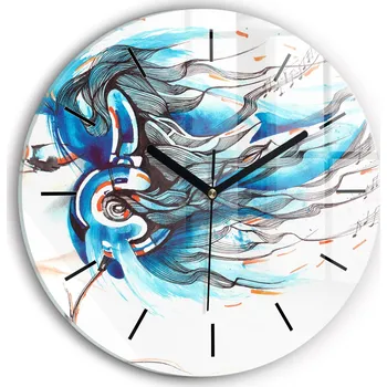 Hodiny Skleněné nástěnné hodiny do moderního interiéru Ilustrace sluchátka průměr 30 cm