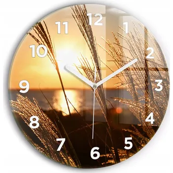 Hodiny Tiché skleněné nástěnné hodiny Pšenice ve zlatém slunci kulatý průměr 30 cm