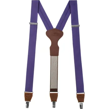 Kšandy Avantgard Látkové šle Y s koženým středem a zapínáním na klipy - 35 mm - v dárkovém balení, 878-982463, Fialová, tmavě hnědá kůže