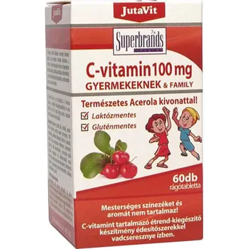 JutaVit Vitamin C 100 mg with Natural Acerola Extract For Kids (60 Žuvacia tableta, Wild Cherry)