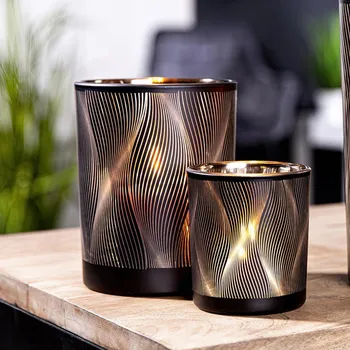 Svícen Gilde Skleněný svícen Lines, černo-zlatý, 12,5 cm 479622