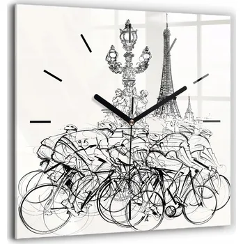 Hodiny Velké skleněné nástěnné hodiny s grafikou - tichý chod - cyklistický závod, 60x60 cm