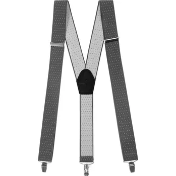 Kšandy Avantgard Šle Y s koženým středem a zapínáním na klipy - 35 mm, 856-210123, Šedá s bílým puntíkem, černá kůže