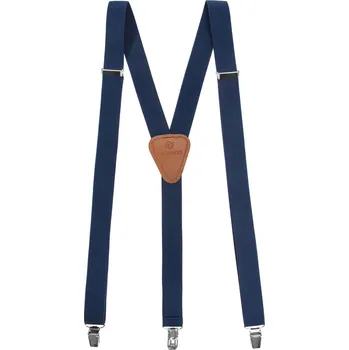 Kšandy Avantgard Šle Y s koženým středem a zapínáním na klipy - 25 mm, 867-3169, Tmavě modrá, koňaková kůže