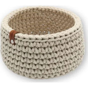 Úložný box Háčkov Kulatý háčkovaný košík - Classic Barva: Béžová, Průměr dřevěného dna: XS - 10 cm