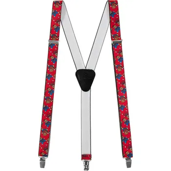 Kšandy Avantgard Šle Y s koženým středem zapínáním na klipy - 20 mm, 867-121323, Červená, černá kůže