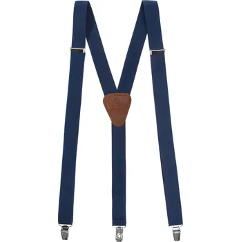Kšandy Avantgard Šle Y s koženým středem a zapínáním na klipy - 25 mm, 867-3163, Tmavě modrá, tmavě hnědá kůže